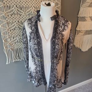 Anthropologie Black and Cream Women's Sheer Blouse